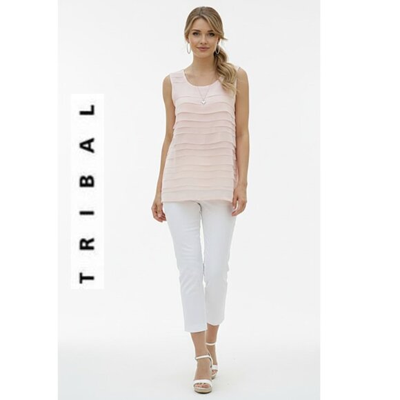TRIBAL, Light pink pullover sleeveless ruffle layered blouse - Picture 1 of 11